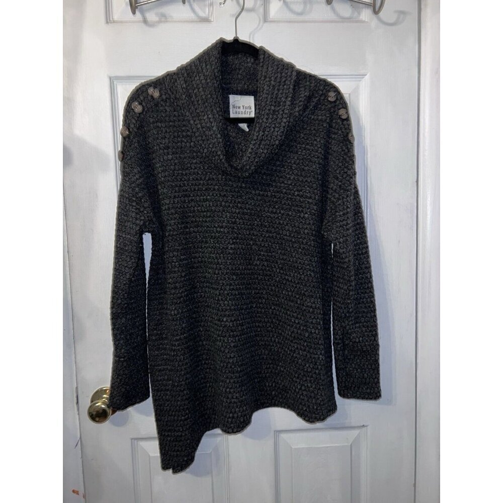 NEW YORK LAUNDRY Polyester Rayon Charcoal Gray Long Sleeve Cowl Neck Tunic Sz M